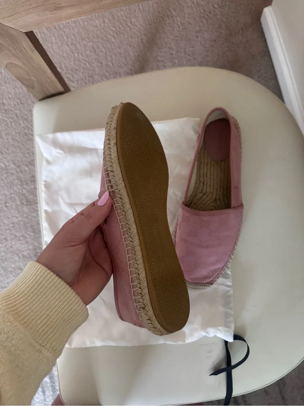 Gucci Pink Canvas Monogram Espadrille Flats
